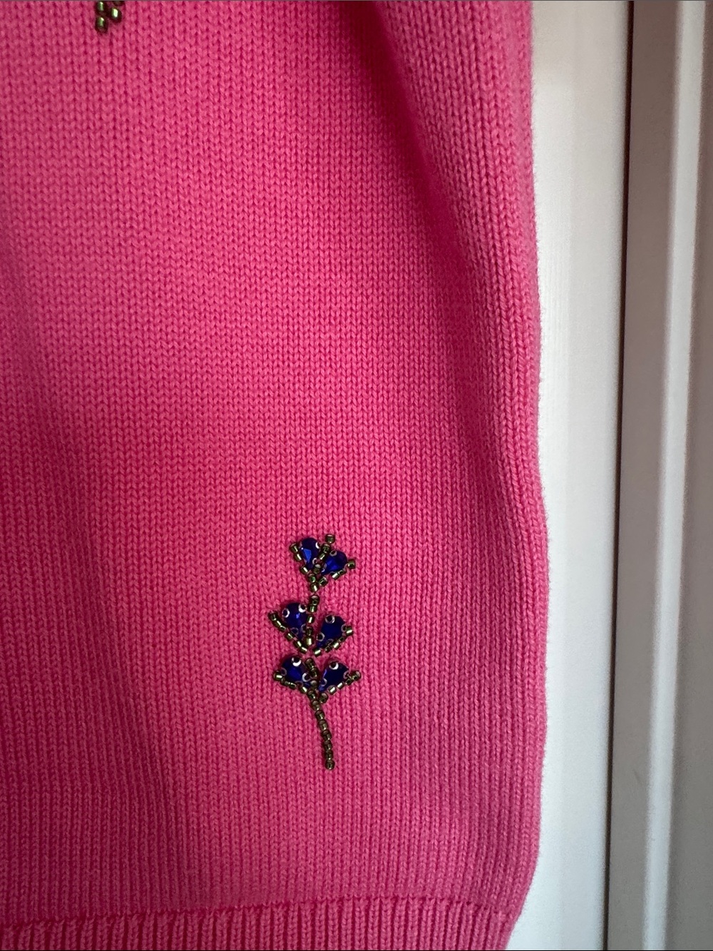 Boden Bright Pink Beaded Floral Knit Tee - Picture 5 of 6